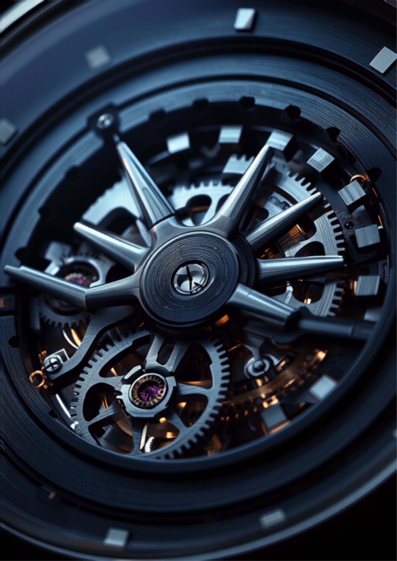 Close study of a Swiss precision instrument — concentric movement rings — representing disciplined, engineered stewardship.